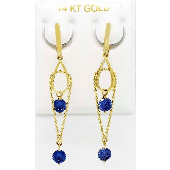 AAA TANZANITE 2.16 Cts HUGGIES CHANDELIERS EARRINGS 14k GOLD